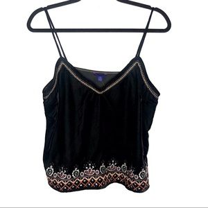 Aeropostale Black Velvet Embroidered Top Sz L